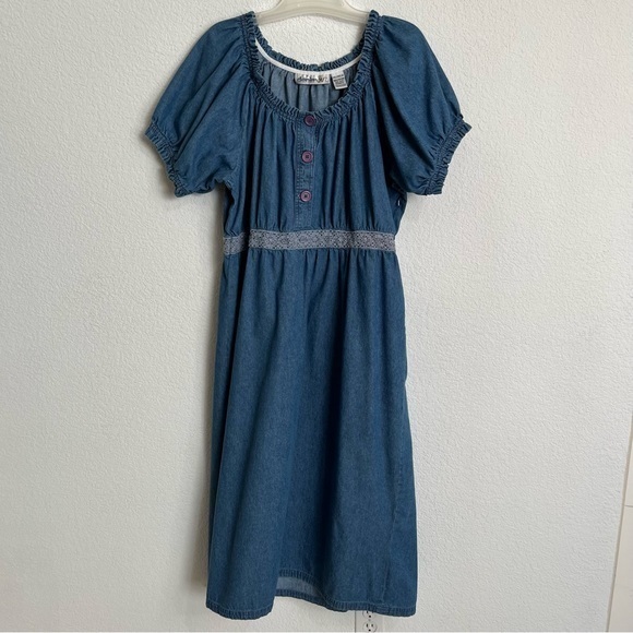 Denim 24/7 Dresses & Skirts - Denim 24/7 Blue Jean Maxi Dress Ruffled Collar Puffy Ruffled Short Sleeves 20W